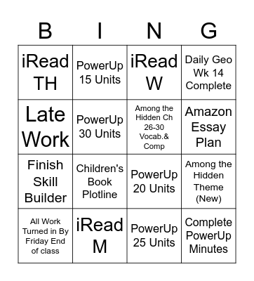 Week of Jan 19 to Jan 22 Bingo Card