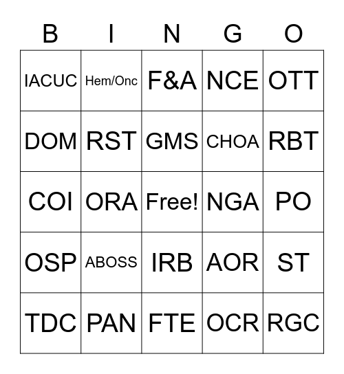 RAS Bingo Card