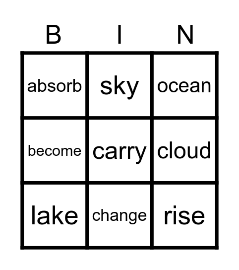 Unit 3 Vocabulary Bingo Card