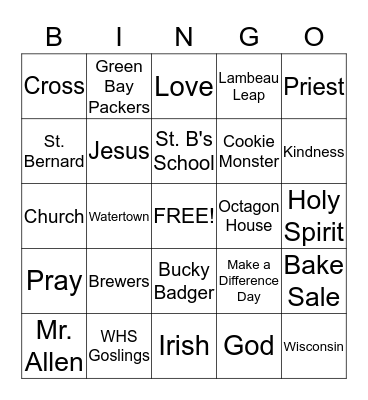 St. Bernard's Bingo Card