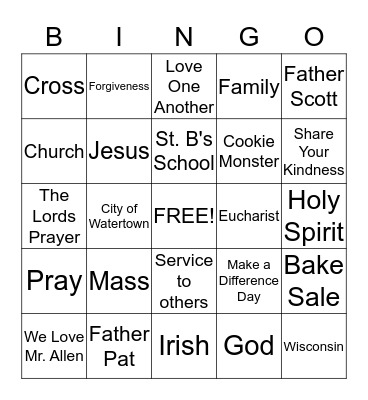 St. Bernard's Bingo Card