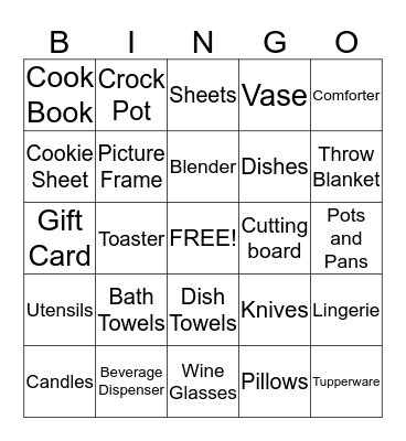 Bridal Shower BINGO Card