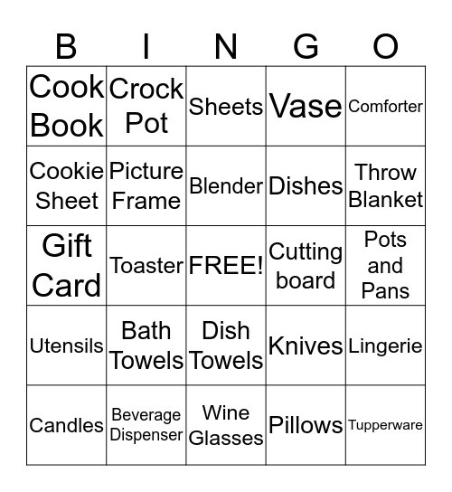 Bridal Shower BINGO Card