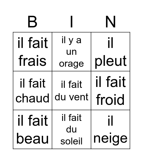 Le Temps 3x3 1 Bingo Card