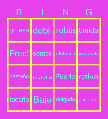 vocab spanish Bingo Card