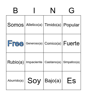 Spanish Bingo Card