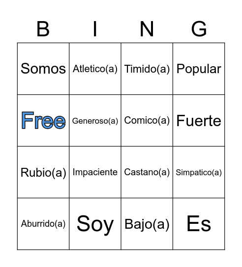 Spanish Bingo Card