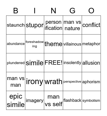 Tuesdays and Odysssey Review Bingo Card