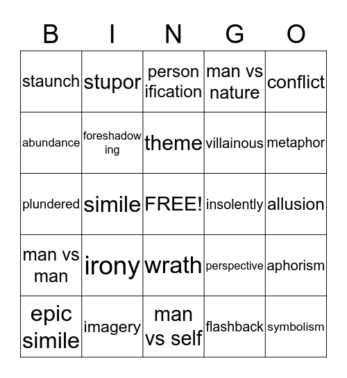 Tuesdays and Odysssey Review Bingo Card