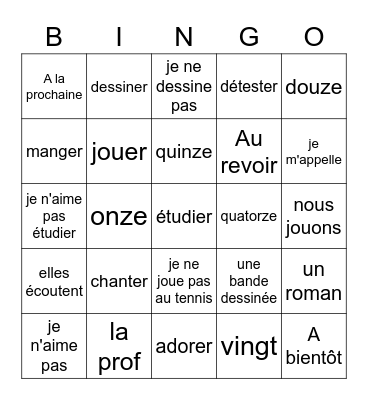 French 1, Part A Bingo Card