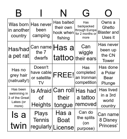 AFS Bingo Card