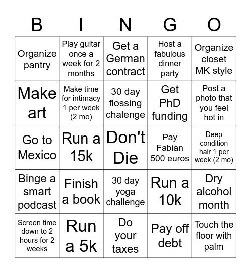 Resolution Bingo Card