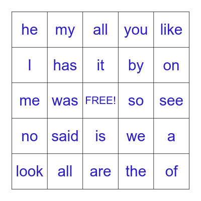 1st Grade Sight Words Bingo Card