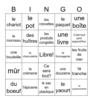French 2 Bien Dit chapter 3 vocabulary 2 Bingo Card