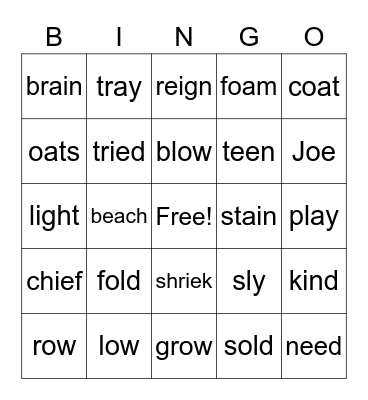 VT - a,i, o, e Bingo Card