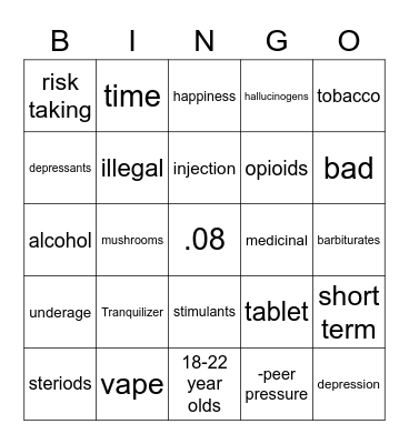 Drugs Bingo Card