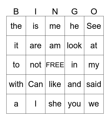 First Semester Sight Words Bingo Card