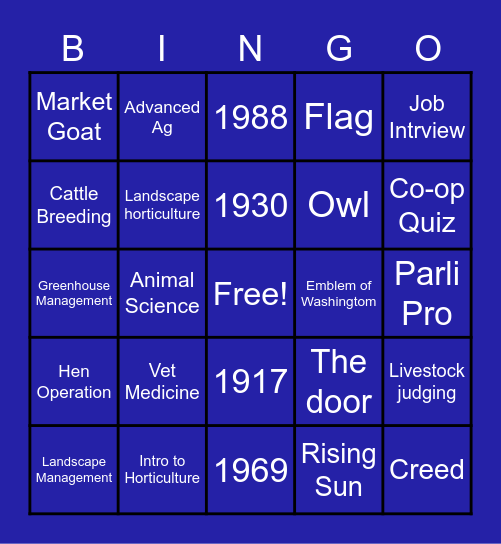 FFA Bingo Card