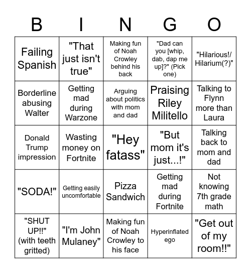 Peter Bingo Card