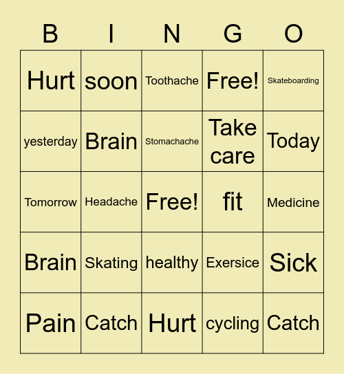 Vocabulary Words Bingo Card