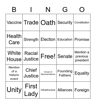 Biden's Inauguration Speech Bingo Card