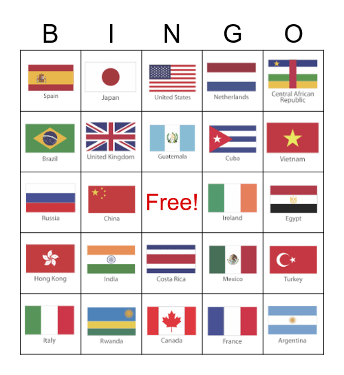World Flag Bingo Card
