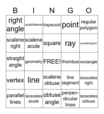 Geometry Bingo Card