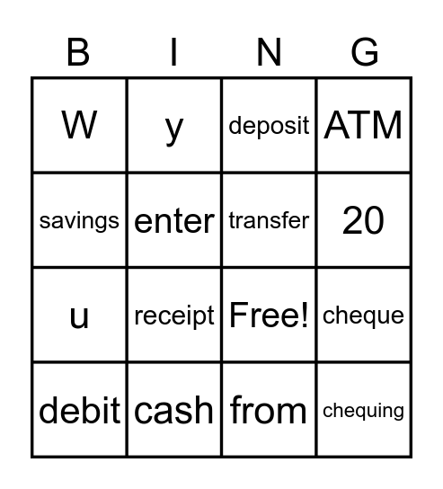 A T M Bingo Card