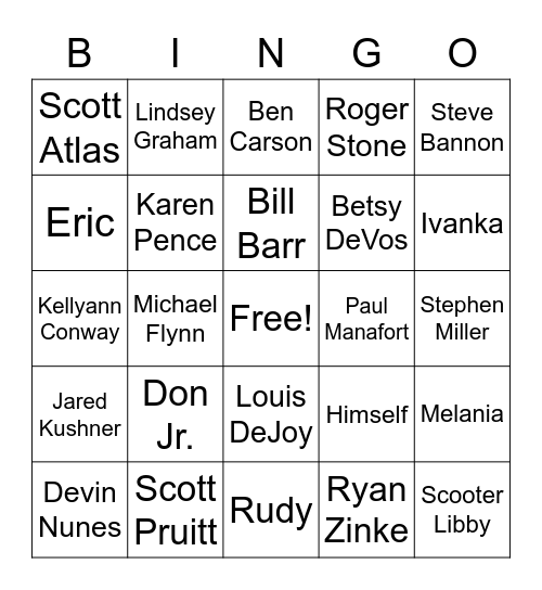 Trump Pardon Bingo Card