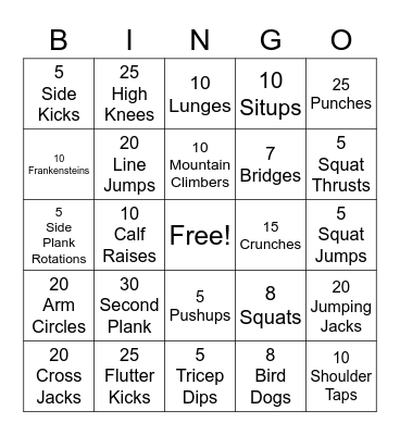 Fitness Bingo Card