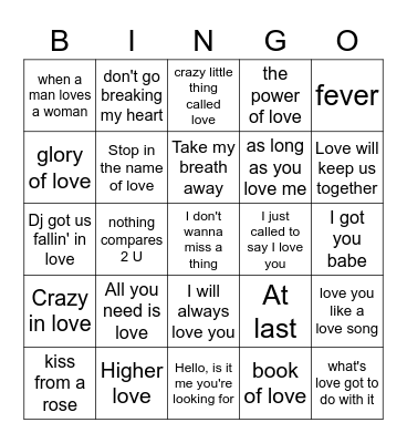 Valentines Bingo #1 Bingo Card