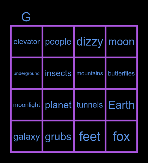 Vocabulary review from Jan 18-22 Bingo Card