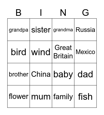 Family Bingo Card