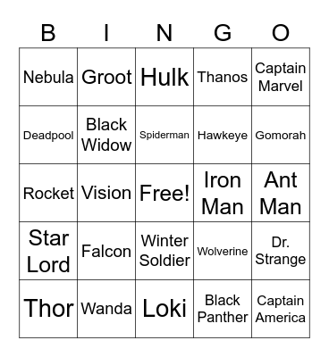 Marvel Bingo Card