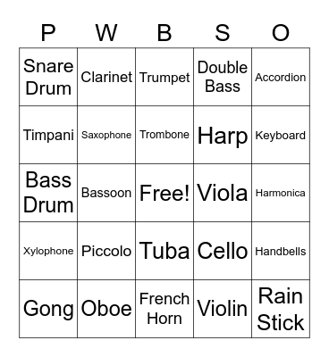 Instrument Sections Bingo Card