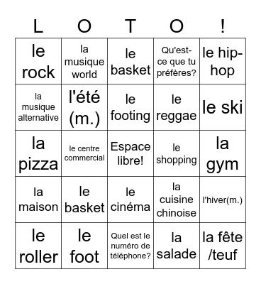 TB1 2C Definite Articles Bingo Card