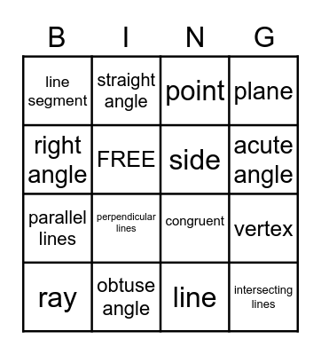 Geometry Terms Bingo Card