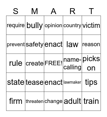 Stop Bullying! Bingo Card