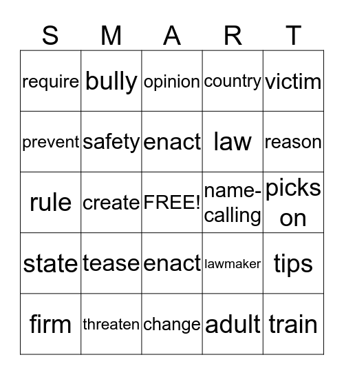 Stop Bullying! Bingo Card