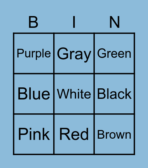 The colors Bingo Card