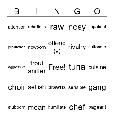 New English File 1, Interm Bingo Card