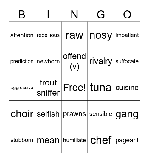New English File 1, Interm Bingo Card
