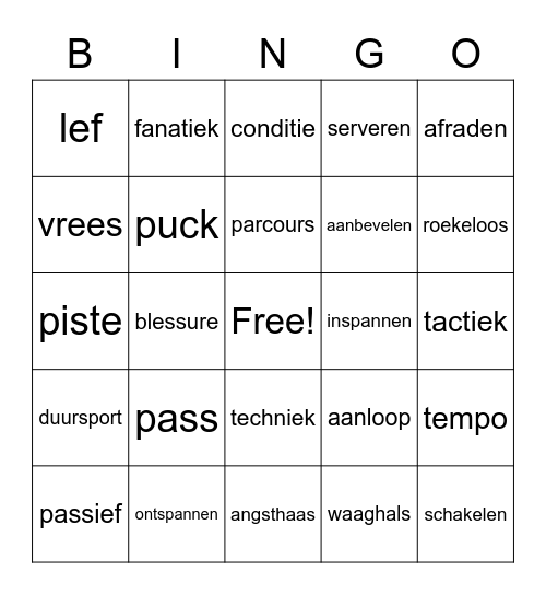 Sport woordenschat Bingo Card