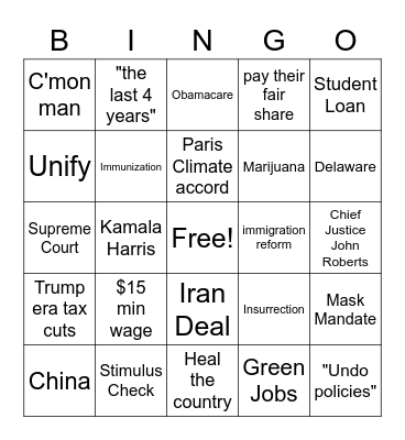 Inauguration Bingo Card