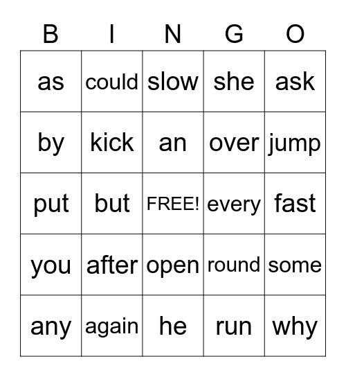 September High Frequency Words Bingo Card