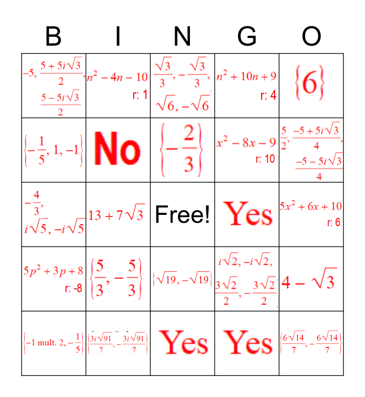 Study Guide #9 Polynomials Bingo Card