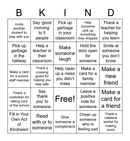 B-Kind Bingo Board Bingo Card