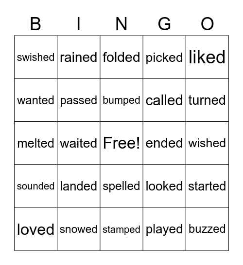 Suffix "-ed" Bingo Card