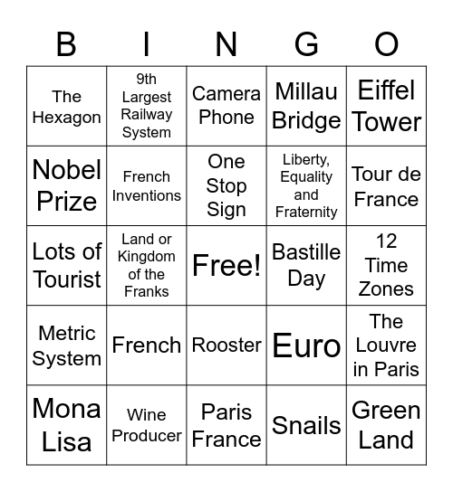 FRANCE Bingo Card