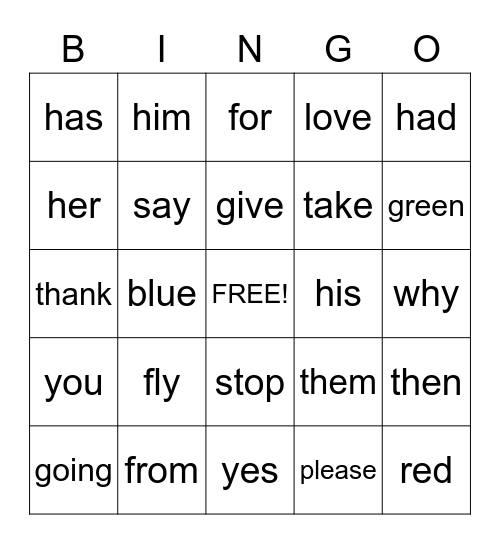 October High Frequency Words Bingo Card